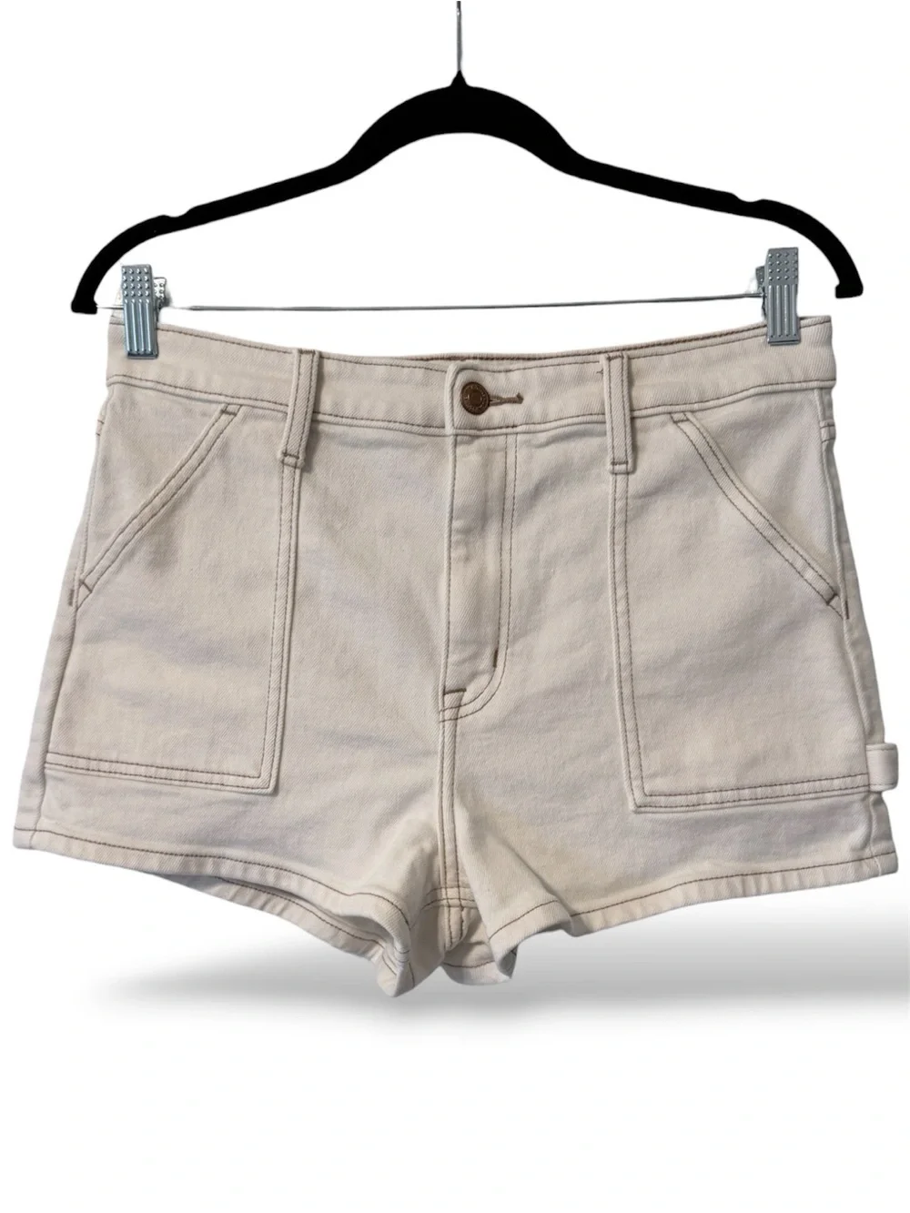 Eunina Lulu Super High Rise Cream Ecru Denim Utility Shorts Medium Neutral
